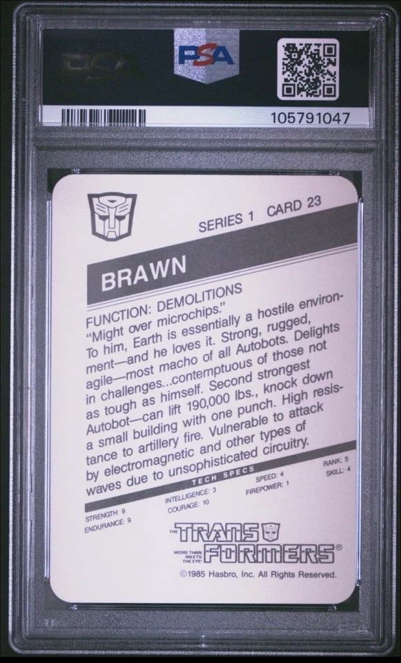 1985 Hasbro Transformers Card Brawn Autobots # 23 PSA 10 - Image 2 of 2