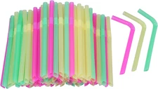 Jumbo Flexible Smoothie Plastic Straws, 100 Pcs Assorted Colors Large Bendable