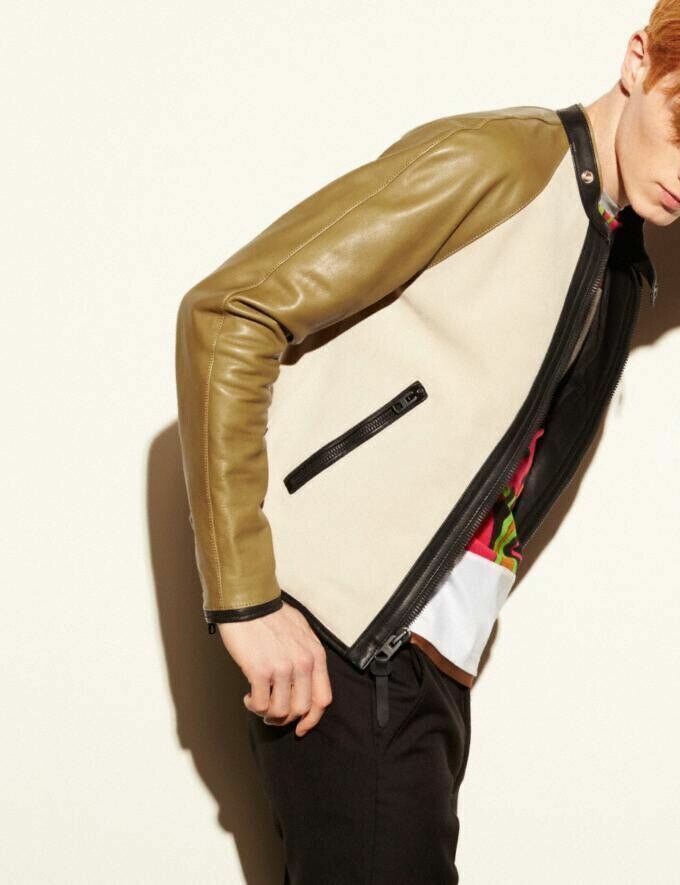 COACH Racy Zip Racer Jacket Mens S Deerskin Cow Leather Coat COACH Racy Zip Racer Jacket Mens S Deerskin Cow Leather Coat