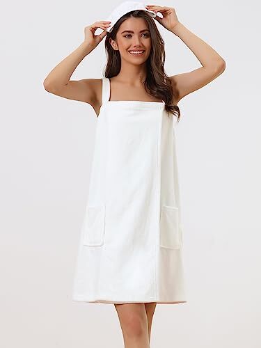 Womens Towel Dress Terry Wrap Bathrobe Spa Towelling Robe with Medium White - Picture 3 of 8
