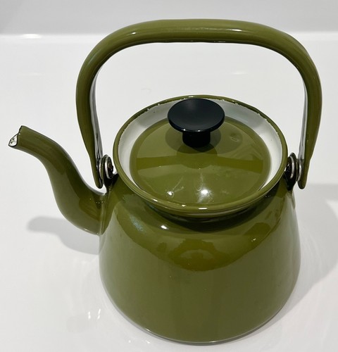 Vintage HUTA SILESIA Made in Poland ENAMELWARE Green TEA KETTLE #14 - Picture 2 of 7