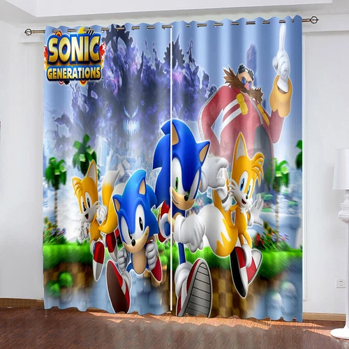 Kids Sonic The Hedgehog 3D Thick Blackout Curtains Thermal Ring Top Eyelet Gift - Afbeelding 35 van 36