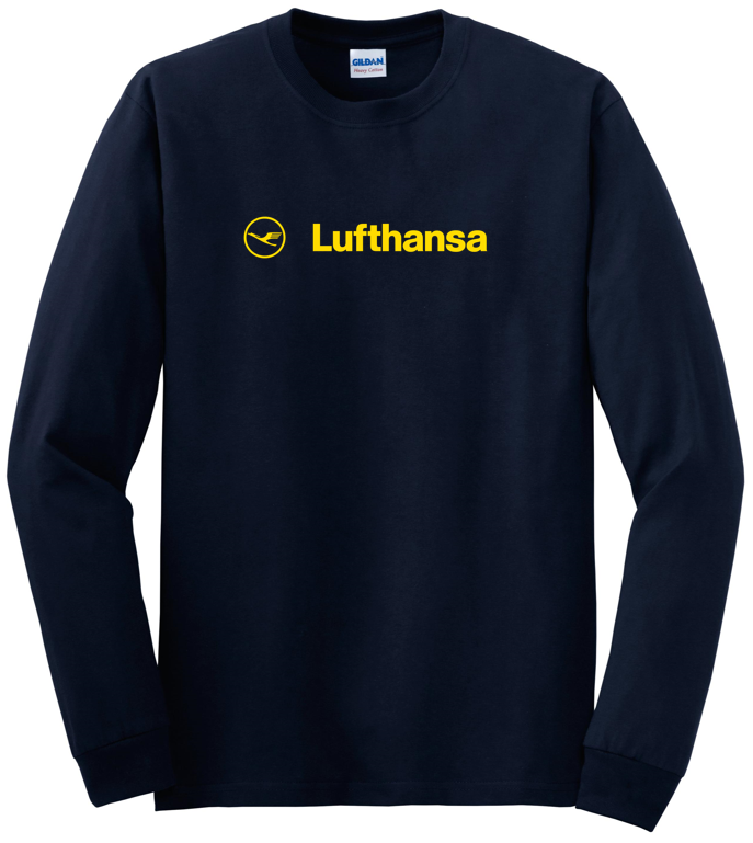 Navy Blue Lufthansa Vintage Logo German Airline T-Shirt Long