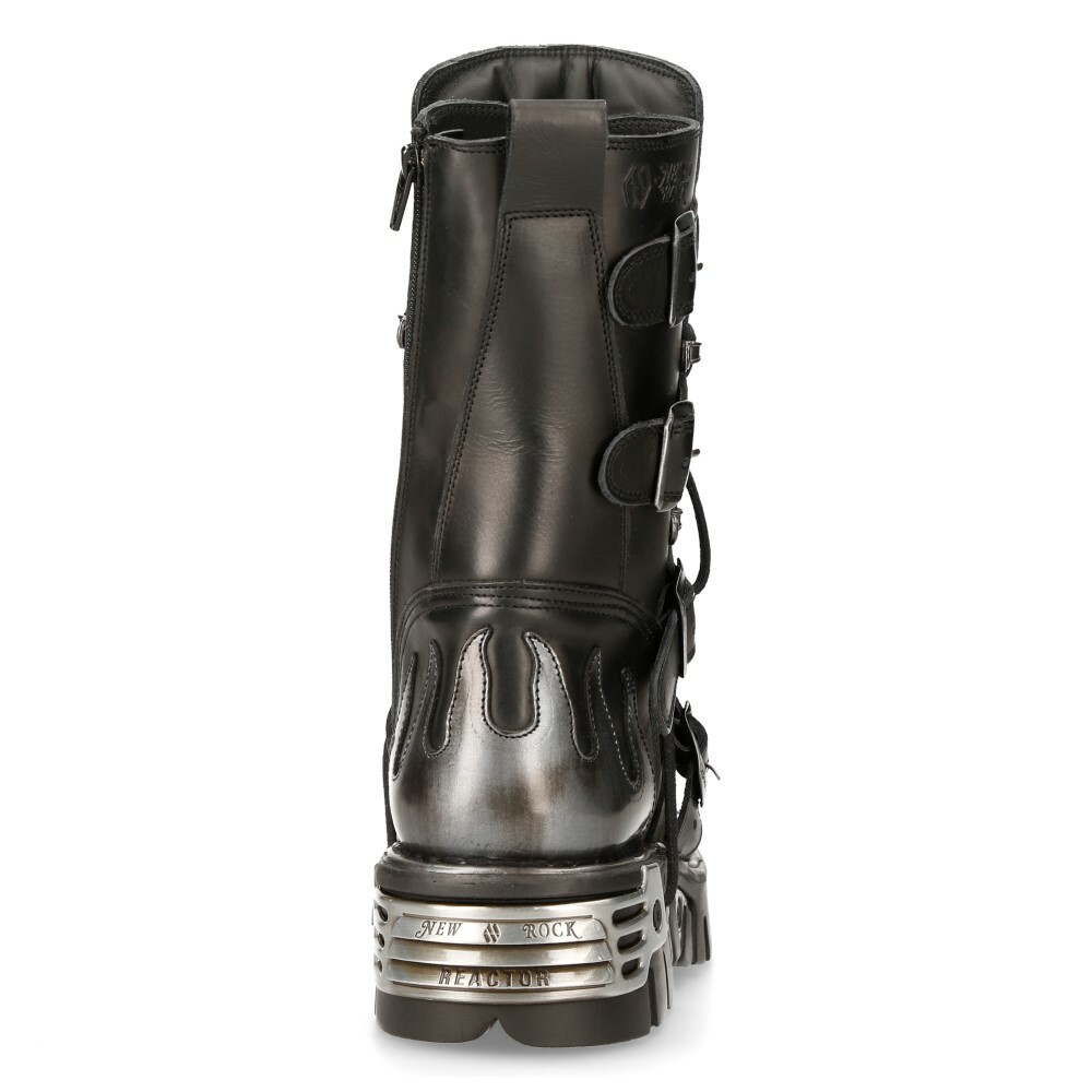 New Rock 407-S1 Silber Kreuz Stiefel Schwarz Leder Gothic Punk