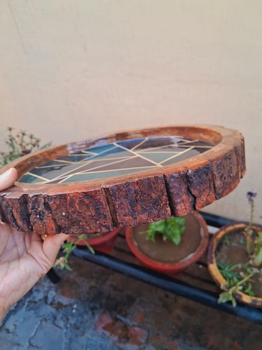 Set of 2 Epoxy Resin Wooden Platter Trays Handmade Mango Wood Serving Trays Gift - Picture 5 of 7
