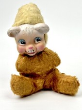VINTAGE 1950s Rubber Face Plush Bear Wind Up RUSHTON 8" WORKS