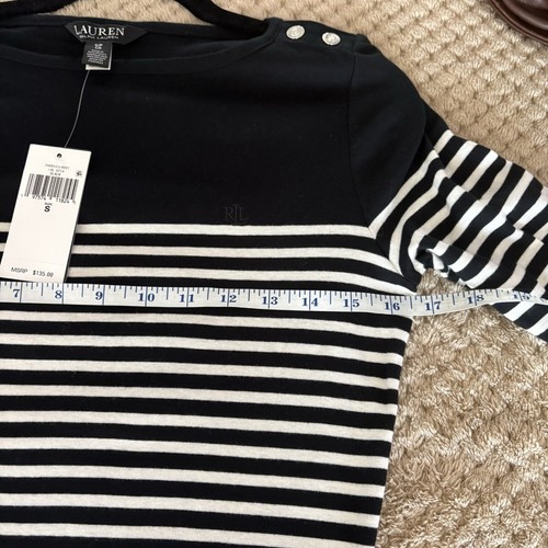 NWT Ralph Lauren Women's Black & White Striped Long Sleeve Dress S/P MSRP 135 - Picture 7 of 14