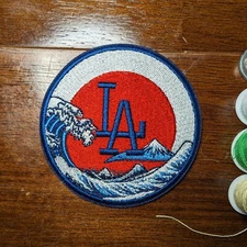 LA Patch Dodgers Baseball Japan Great Wave Red Sun Ohtani Embroidered Iron On 3"
