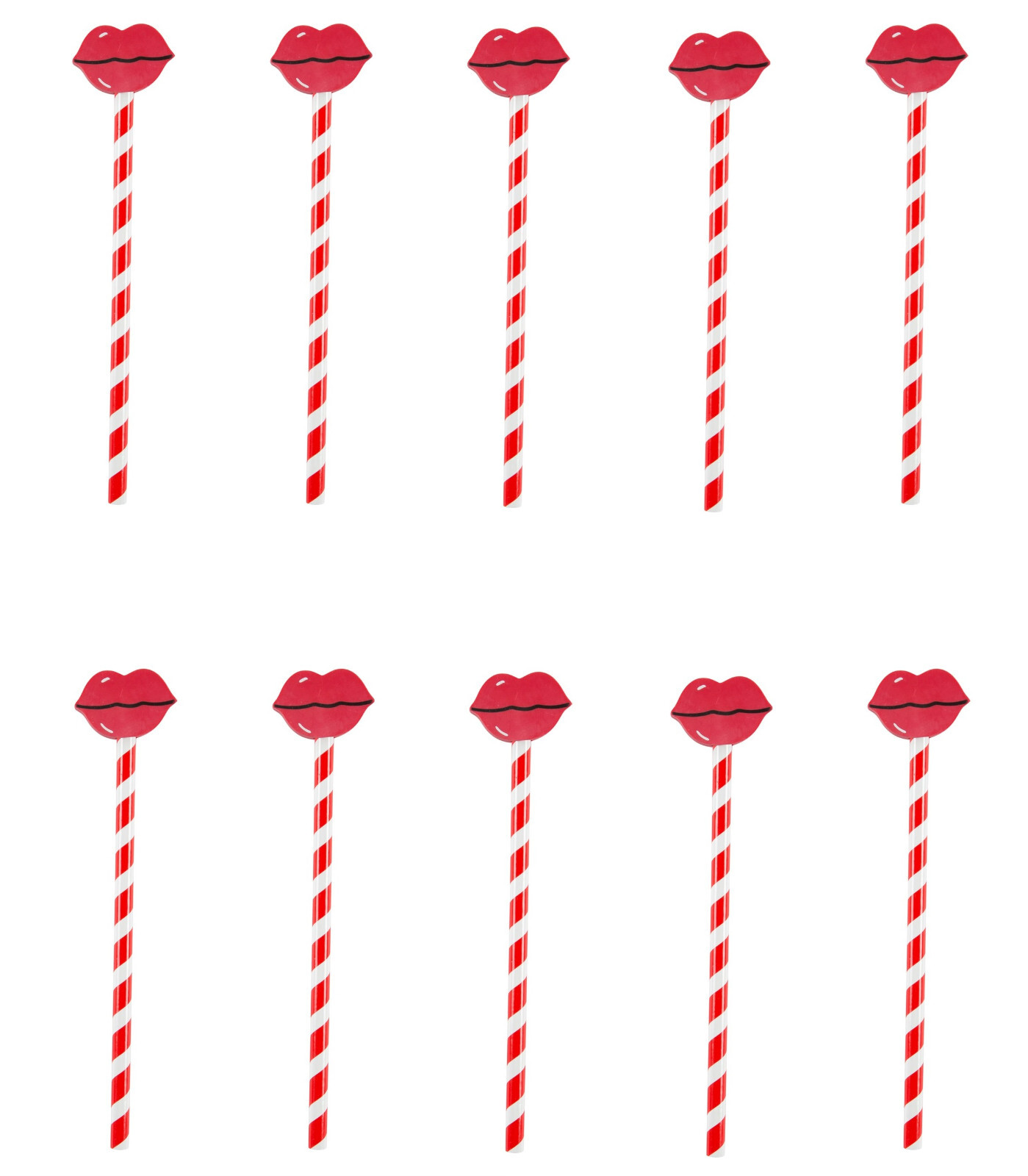 Sass & Belle Red Lips Pencil Topper Rubber Eraser Stripey White Gift Party x10