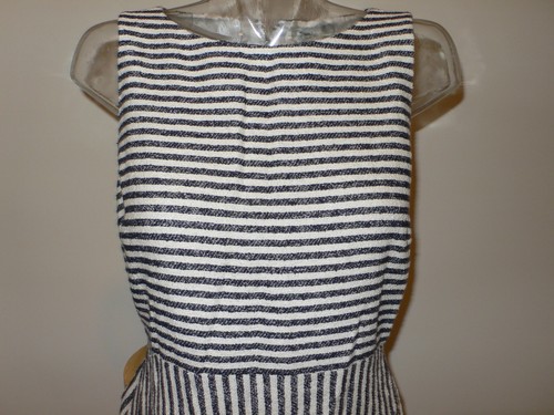 Alice & Olivia Cream Navy Blue Stripe Eli S/L Dress $275 NWT 12 Back Cut Out - Picture 8 of 9