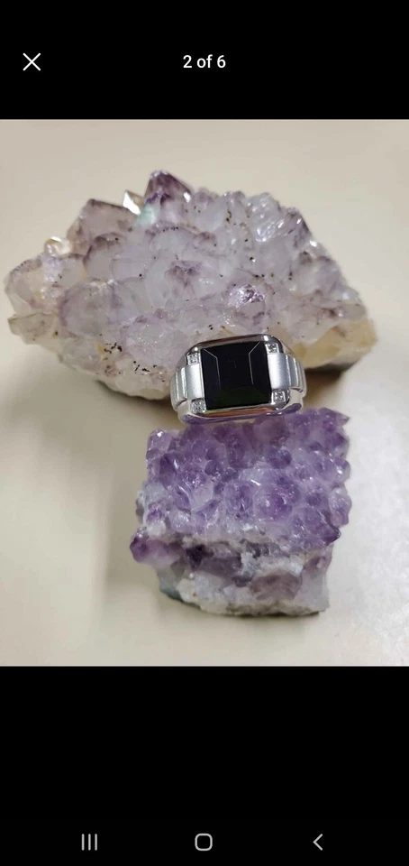 Anillo de acero inoxidable para hombre de ónix negro y circonita cúbica talla 10 Foto 2 de 4