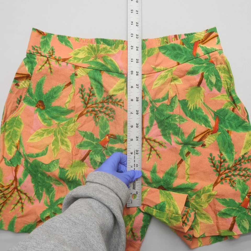 Pantalones Cortos Monteau Mujer Mezcla de Lino XL Floral Tropical Tiro Alto Bolsillos Pull On Foto 4 de 4
