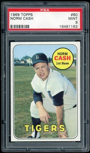 1969 Topps Baseball Cards #80 Norm Cash Detroit Tigers PSA 9 Mint