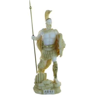 Statue Ancient Greek God Ares Alabaster 7'' - 18cm Cast Marble Mythology