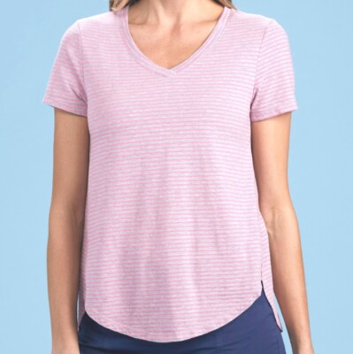FRESH PRODUCE Large Flamingo Pink $59 Cara Jersey Luminous V Neck Top NWT New L