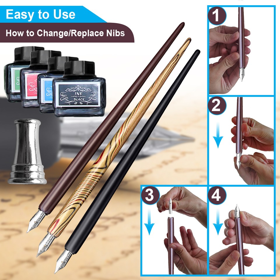 Calligraphy Set For Beginners, 3 Calligraphy Pens, 4 Ink Bottle ...