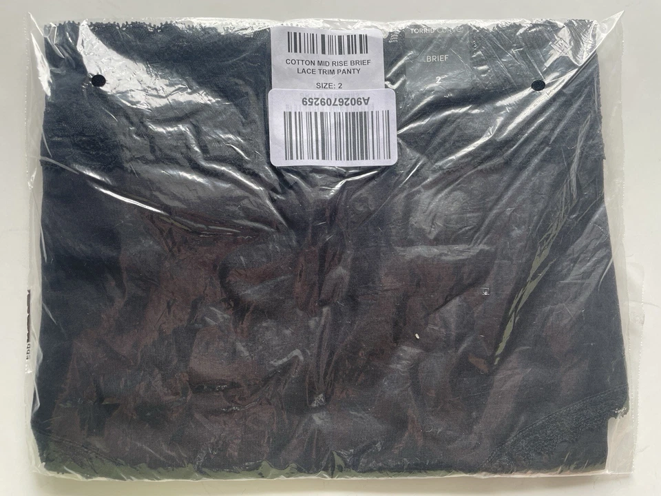 *NIP* Torrid Cotton Mid Rise Brief Lace Trim Panty Size 2 Black On Black - Image 2 of 4