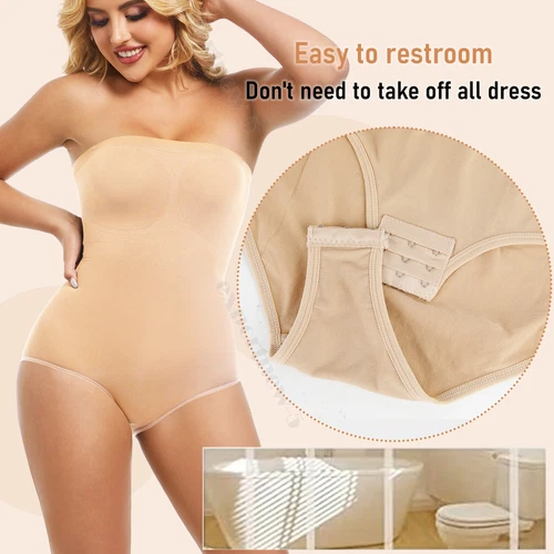 Body donna modellante a compressione senza spalline modellante controllo pancia tubetop - Foto 24 di 42