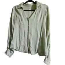 Frank and Oak Light Green Button Down Long-Sleeve Blouse Top (Sm)