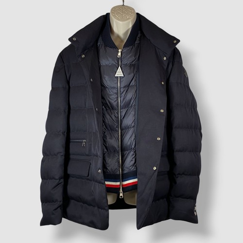 Moncler Men's Blue Wool Layered Two-Way Zipper Bess Puffer Jacket Size 4