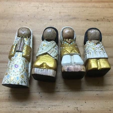 4 Vintage 1960s Tonala Mexican Hand Painted Woman Kids Sculpture Wood Carved