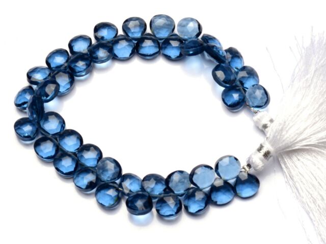 London Blue Topaz Color Hydro Quartz Faceted 8mm Size Heart Shape Briolettes 7" London Blue Topaz Color Hydro Quartz Faceted 8mm Size Heart Shape Briolettes 7"