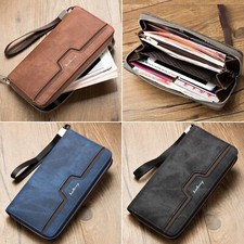 Business Mens Leather Wallet Zip Clutch Purse Card Holder Wristlet Handbag Gifts
