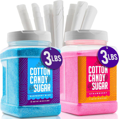 Cotton Candy Floss Sugar (2-Pack) Includes 100 Premium Cones | Raspberry Blue an