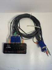 Linkskey Audio Mic 4-port KVM Switch with Cables Used Good Condition As Is