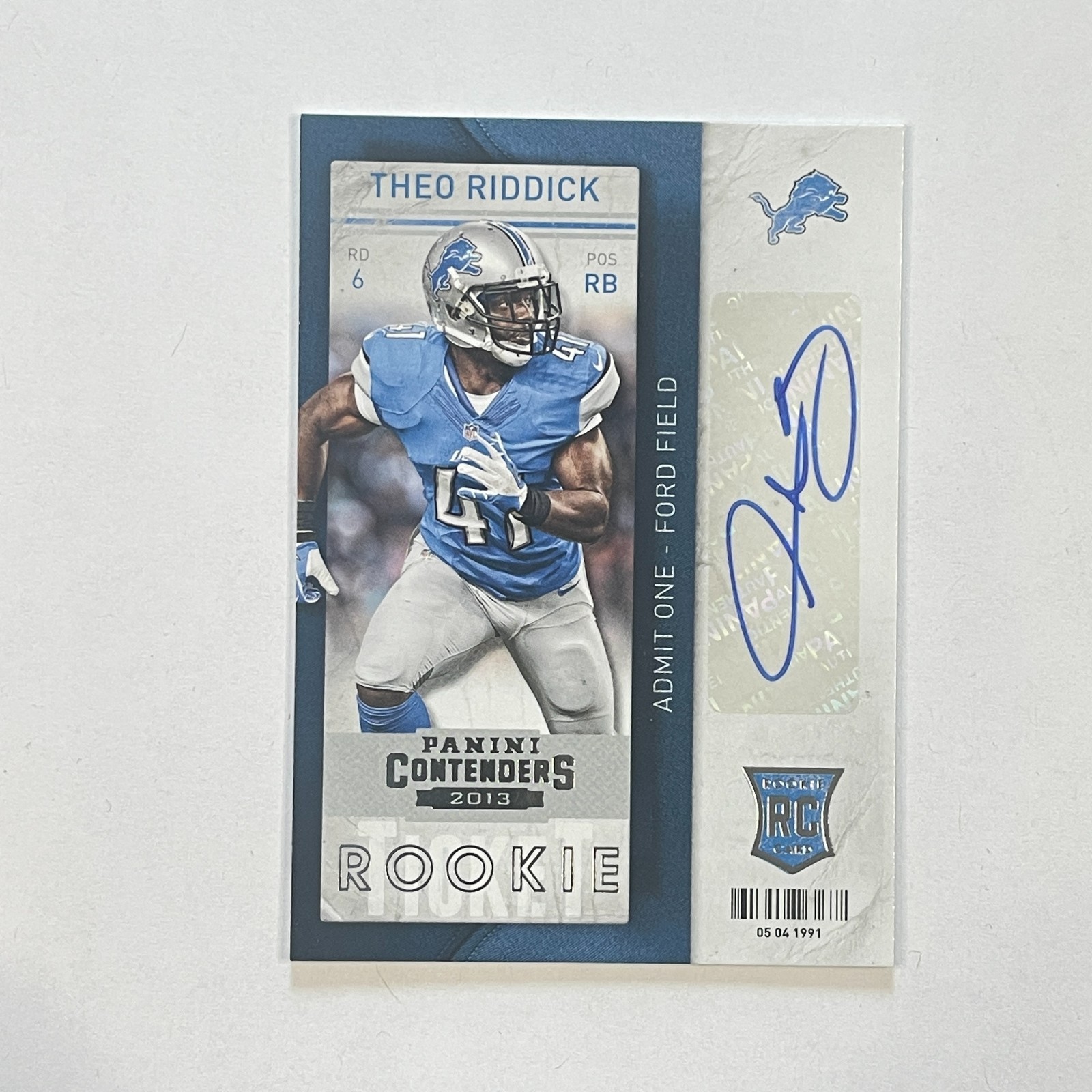 2013 Panini Contenders #186 Theo Riddick Rookie Auto Lions Card