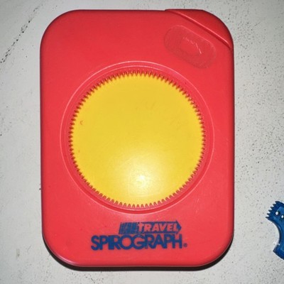 Spirograph Travel Drawing Set Red Yellow Case Blue Gears Green Template 1988