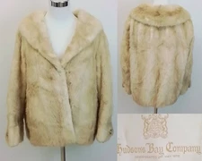 Hudson Bay Company Rabbit Fur Jacket Women's 8 Tan Pearl Button #J4167