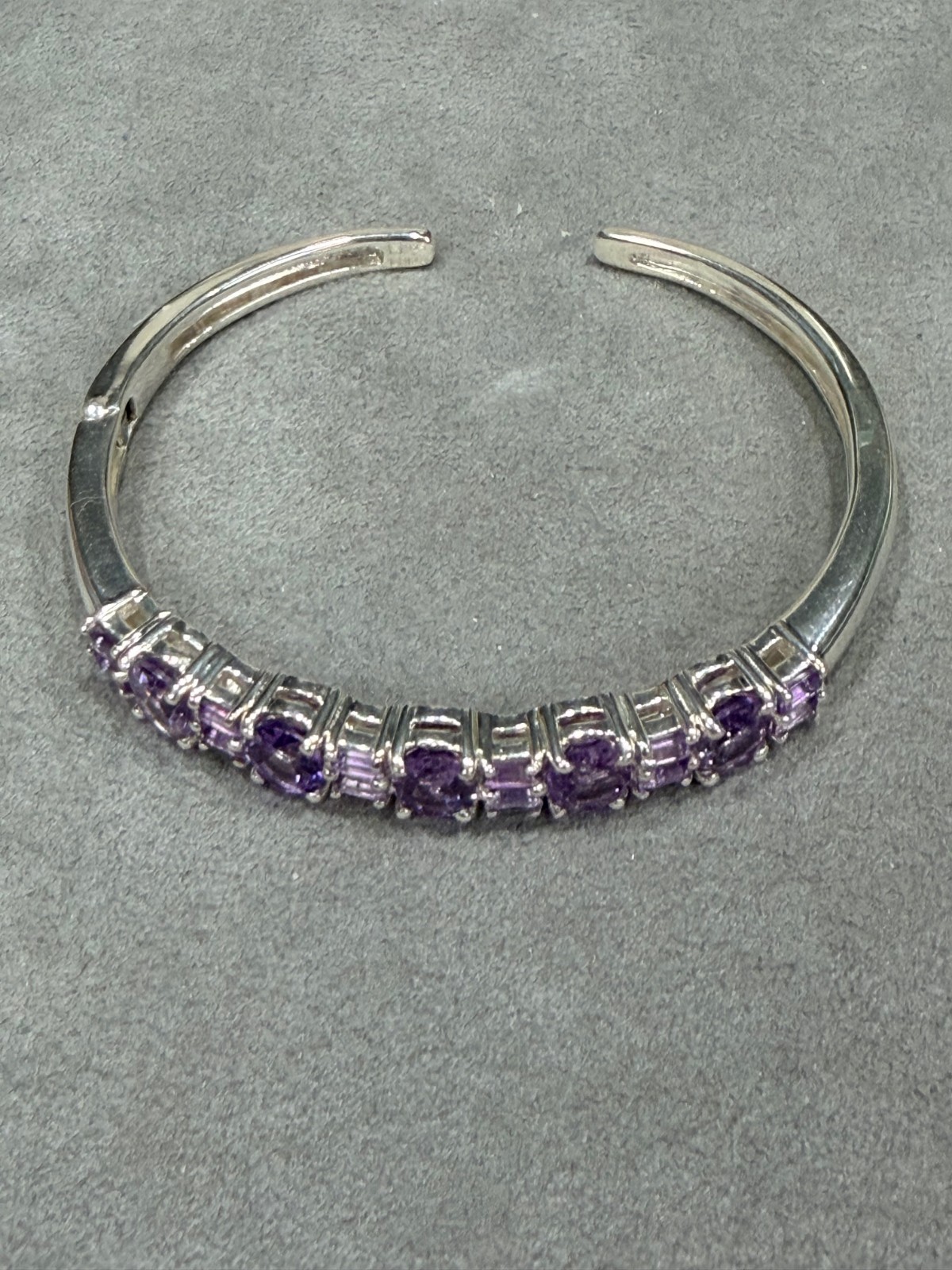 Stunning Sterling Silver Amethyst Hinged Cuff Bra… - image 1