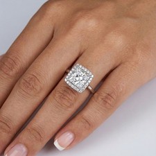 Engagement Ring 14K White Gold Halo 3.66 Carat Princess Lab-Grown Diamond H VS2