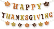 Thanksgiving Banner with Maple Leaf Garland, Fall Party Decorations