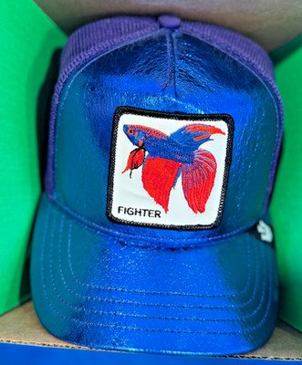 Goorin Bros  Fighter  Blue Light Betta Fish Hat Metallic Trucker Cap The Farm NW