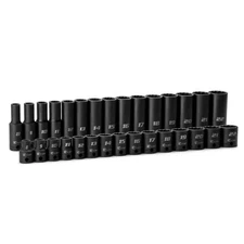 Capri Tools 3/8 in. Drive Shallow/Deep Impact Socket Set, 12-Point, Metric, 30Pc