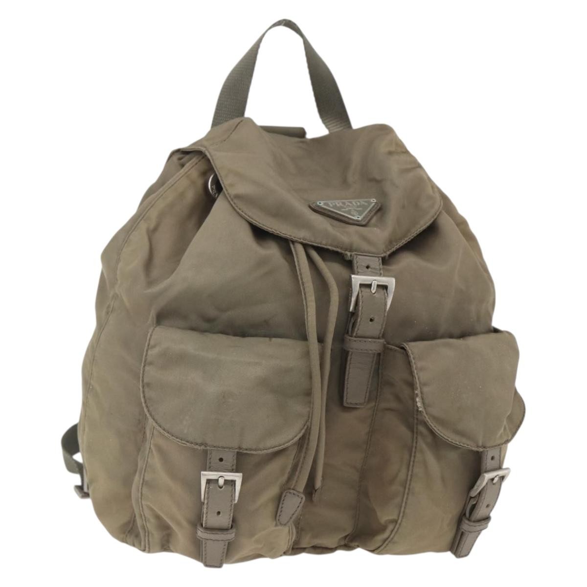PRADA Backpack Nylon Khaki Silver Auth 163902