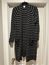 A New Day Striped Duster Cardigan Sweater Womens Small Black Taupe Open Front