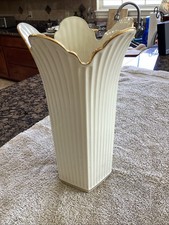 Lennox Vase with Gold Trim Fluted Ribbed Rim - 24 Karat Gold Trim Made In USA
