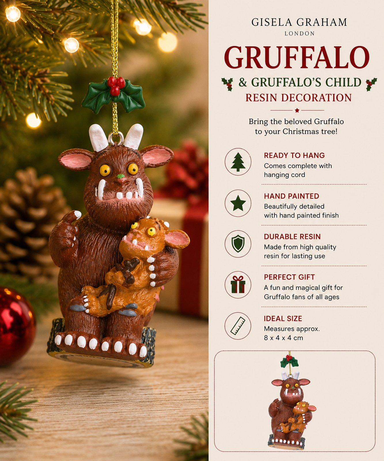 Gisela Graham Gruffalo & Gruffalo's Child Christmas Tree Decoration Ornament 8cm