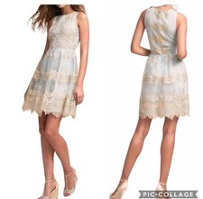 Anthropologie BHLDN 10 UK 14 Dress Flourish Sky Blue Gold Lace Sleeveless Party