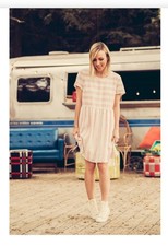 Old Navy Cotton Linen Babydoll Shift Dress Women's XL White Pink Striped Summer