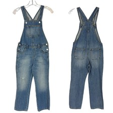 Old Navy Denim Bib Overalls Girls M 8 Distressed Straight Leg Casual