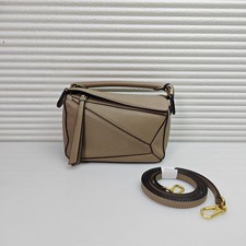 Loewe Puzzle Mini Beige GHW Calfskin Leather Crossbody Bag Top Handle Auth