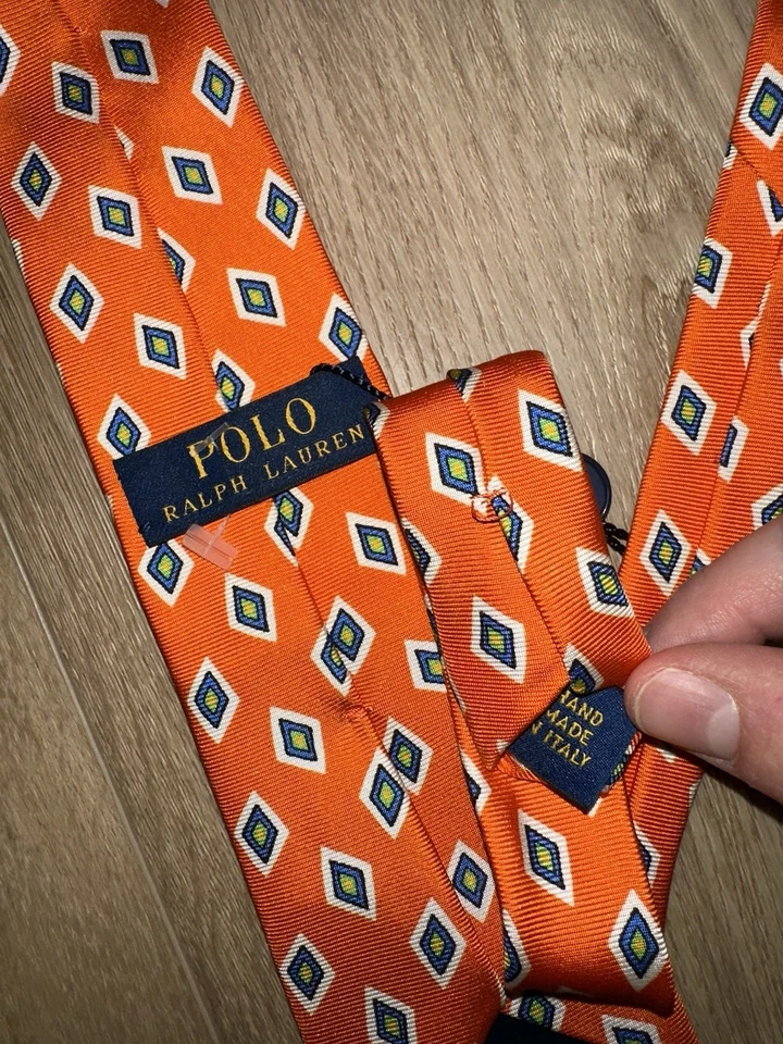 Polo Ralph Lauren Boys 100% Silk Blue Orange Striped Repp Tie Italy - Image 3 of 4
