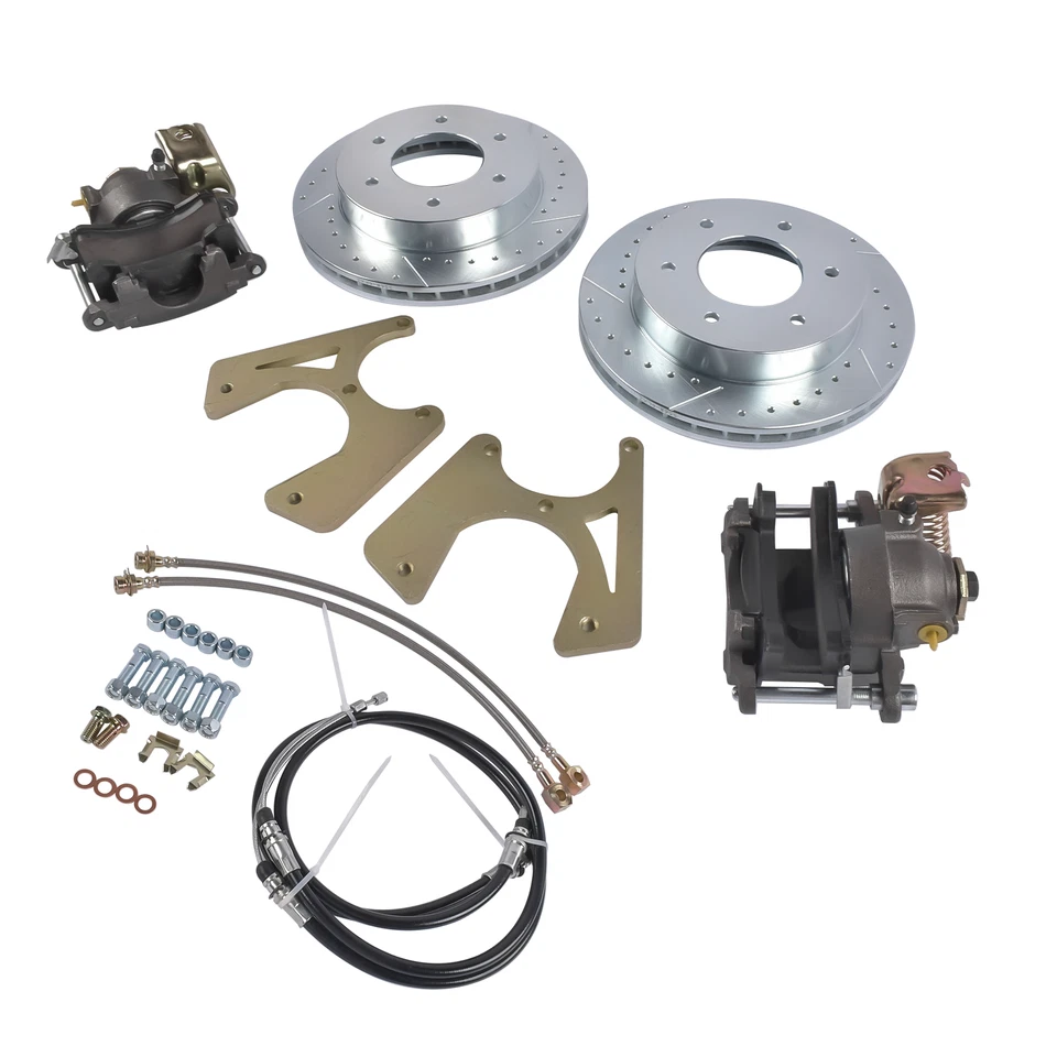 Kit de freno de disco trasero 6 tacos perforados y ranurados para camioneta Chevy C10 K10 GMC Jimmy Foto 3 de 4