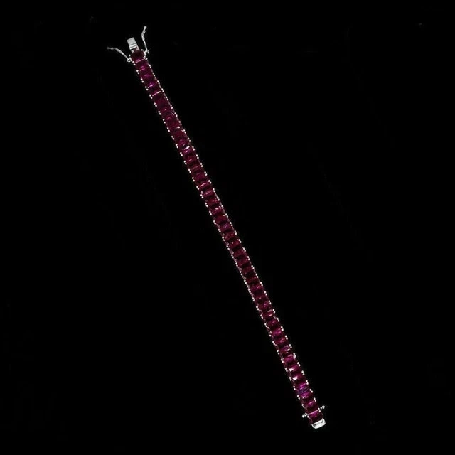 8CT Emerald Cut LabCreated Ruby Women's Tennis Bracelet 14K White Gold Plated 7" - Image 3 of 4