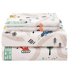 Car Kids Printed Sheet Set Full Size, 4 Piece Soft Microfiber Bed Sheets Deep...