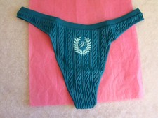 New Victoria  s Secret PINK Logo Blue Green Polyester Elastane Thong String Panty